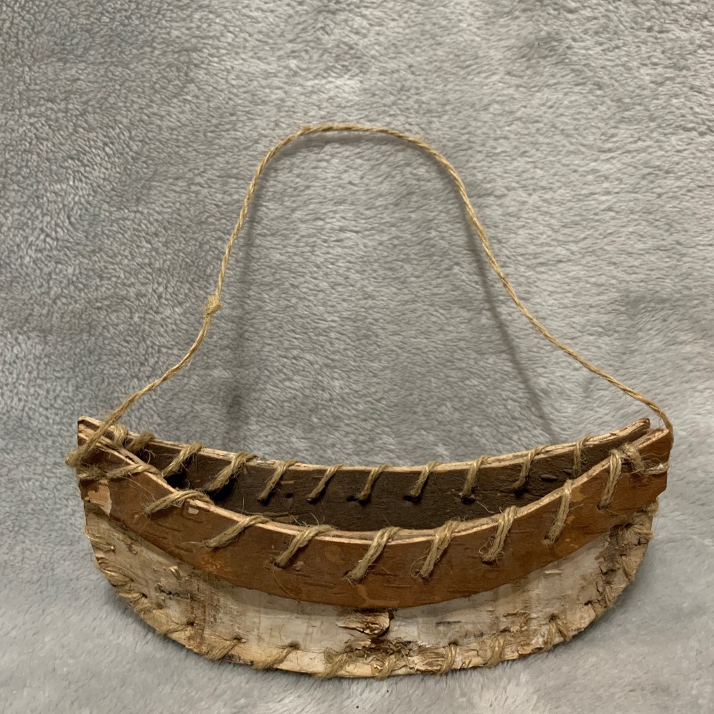 Handmade Birch Bark Miniature Canoe Ornament Rustic Cabin Lodge Decor 7.5 Inch